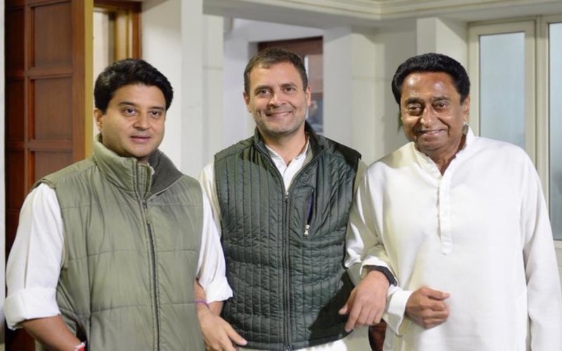 rahul gandhi with scinda ,kamal nath